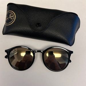 Authentic Ray-Ban sunglasses (black rim/gold mirrored lenses)